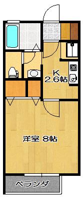 カーサフェリーチェ(1K/2階)の間取り写真