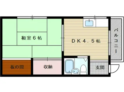 竹葉ハイツ(1DK/2階)の間取り写真