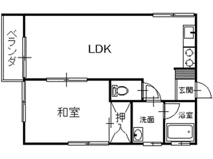 ビバークハイツII(1LDK/2階)の間取り写真
