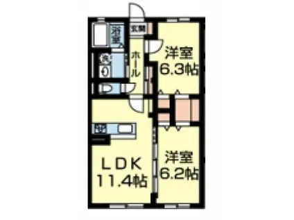 ラ コリーナ大津(2LDK/1階)の間取り写真