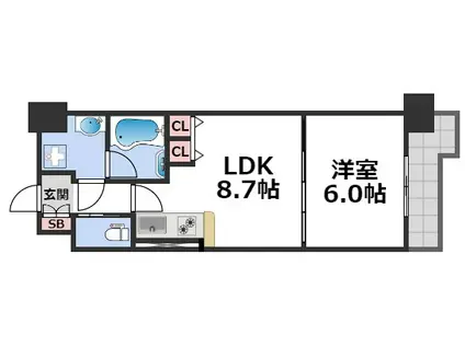 グランシス天満橋(1LDK/6階)の間取り写真