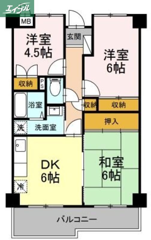 クオーレ花尻(3DK/4階)の間取り写真