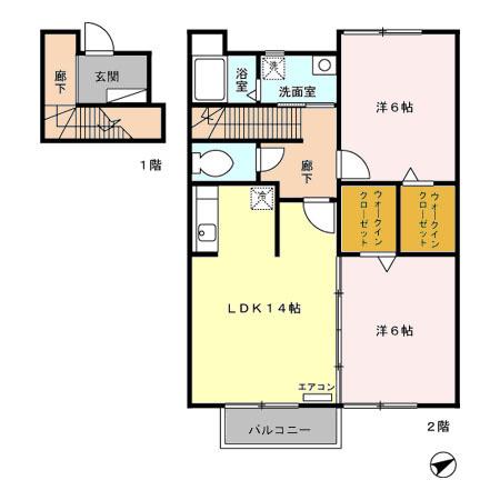 ローズコート K(2LDK/2階)の間取り写真