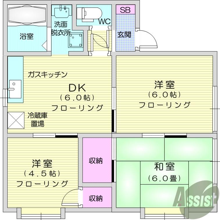ヒルサイドテラス(3DK/2階)の間取り写真
