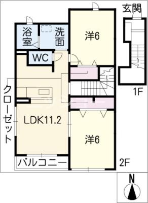 ラ・セゾンIII(2LDK/2階)の間取り写真