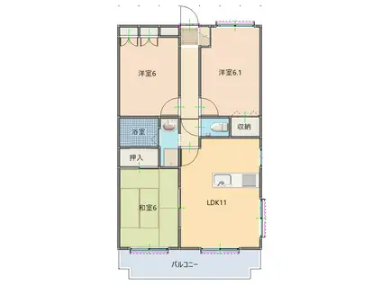 ハイツ・アムール(3LDK/2階)の間取り写真