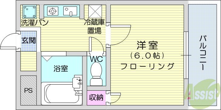 アルページュ若林(1K/4階)の間取り写真