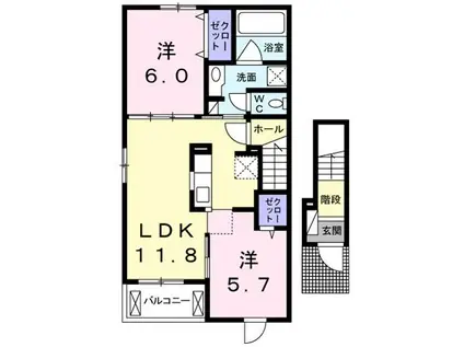 メゾン・ソレアード II(2LDK/2階)の間取り写真