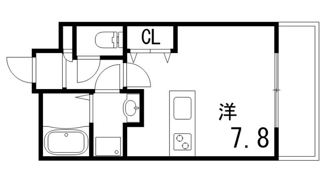 ラウル六甲道(ワンルーム/4階)の間取り写真