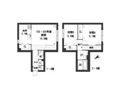 グランメール ミラージュ(2LDK/3階)の間取り写真