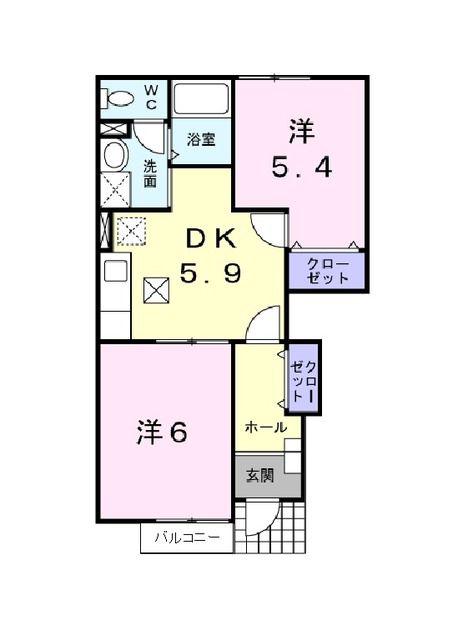 エヴァーグリーンC(2DK/1階)の間取り写真