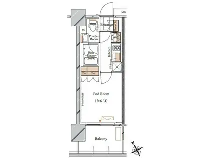 ブランシエスタ西船橋(1K/4階)の間取り写真