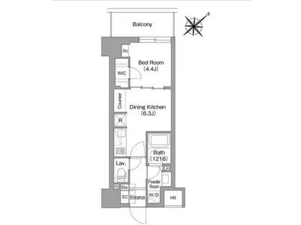 ザ・グロー三田(1DK/9階)の間取り写真