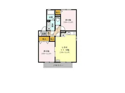 コーポユリ加茂(2LDK/1階)の間取り写真