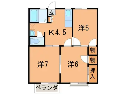 クレシェンドームA(3K/1階)の間取り写真