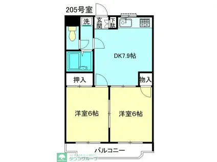 田倉ハイツ(2DK/2階)の間取り写真