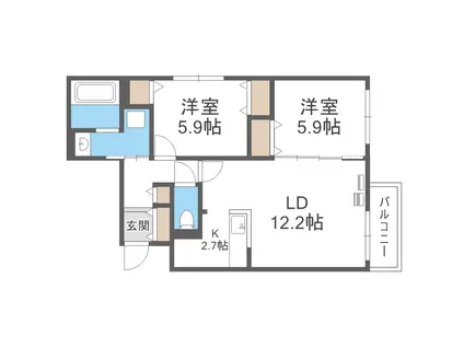 POMMERAIE北13条(2LDK/3階)の間取り写真