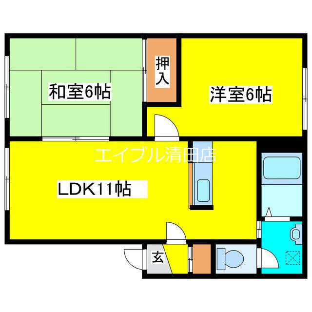 石田ハイツ2・1(2LDK/1階)の間取り写真