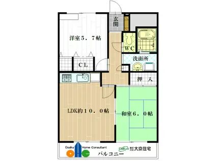 ソルジェンテ陽光園(2LDK/3階)の間取り写真