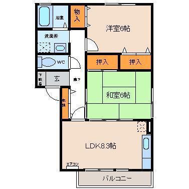富山県富山市 2階建 築31年(2LDK/1階)の間取り写真