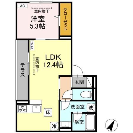 ドムスクレスト南林間(1LDK/1階)の間取り写真