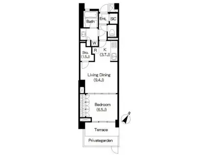 BRILLIA IST 三軒茶屋 ブラッサムテラス(1SLDK/1階)の間取り写真