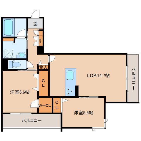 シャーメゾンフェリーチェ(2LDK/3階)の間取り写真