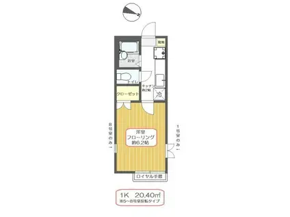 クレアーレ瑞江IV(1K/2階)の間取り写真