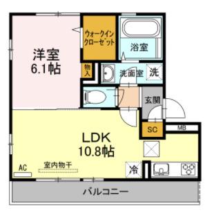 カルペルクス(1LDK/1階)の間取り写真