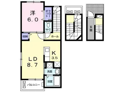 エスポワール田端(1LDK/3階)の間取り写真