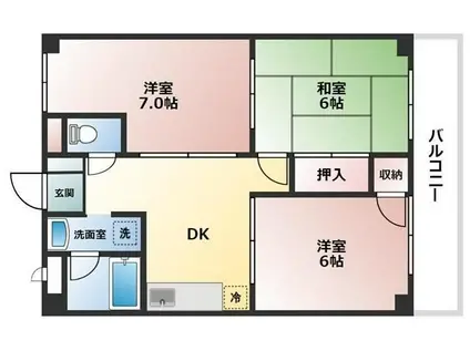 コートリヴェール(3DK/6階)の間取り写真