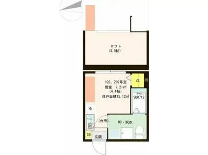 ハーモニーテラス三園(1K/1階)の間取り写真