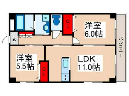 パラッツオ(2LDK/4階)の間取り写真