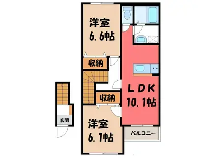 ウィステリアI(2LDK/2階)の間取り写真