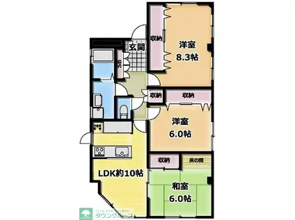 市川大州マンション(3LDK/3階)の間取り写真
