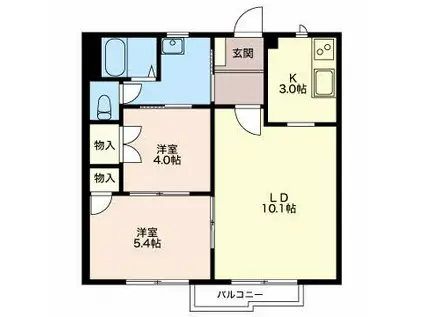 ツイン・セフィラB棟(2LDK/2階)の間取り写真