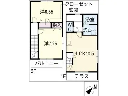 ウエストサイドコート E(2LDK/2階)の間取り写真