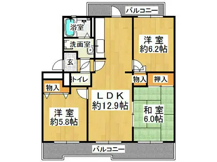 井吹東シティコート(3LDK/1階)の間取り写真