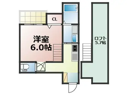 ハーモニーテラス中本(1K/2階)の間取り写真