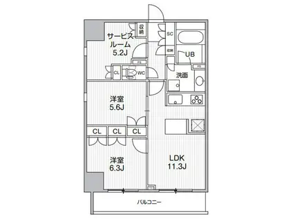 グランエール西日暮里ノース(2SLDK/13階)の間取り写真