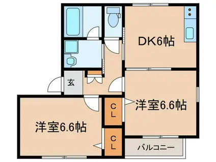 クスミィ ウエスト(2DK/2階)の間取り写真