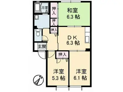 ジュネスタウンC棟(3DK/2階)の間取り写真