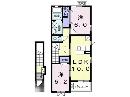 ハピネスハウスK(2LDK/2階)の間取り写真