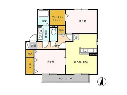 シャトレーA棟(2DK/2階)の間取り写真