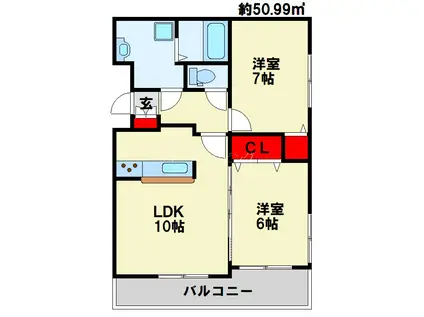 プレステージ・デル・片野(2LDK/6階)の間取り写真