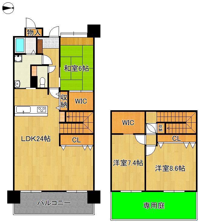 ペルル企救丘弐番館(3LDK/1階)の間取り写真