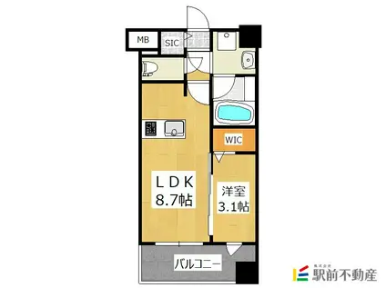 グランフォーレ千早マークスクエアウエスト(1LDK/8階)の間取り写真