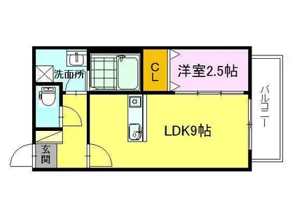 セブンプロート向洋駅前(1LDK/2階)の間取り写真