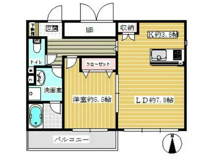 バロンガーデン武庫之荘(1LDK/1階)の間取り写真