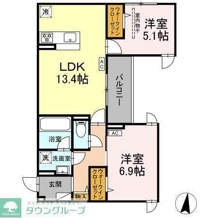 D PAINA 子母口 II(2LDK/3階)の間取り写真